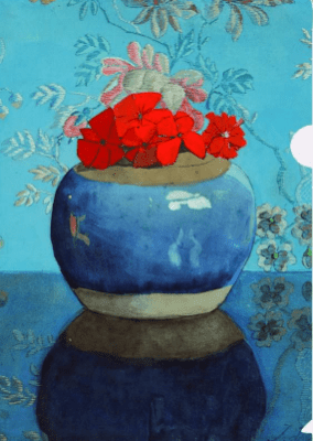 Home - Jan Voerman Rode Geraniums in blauwe pot